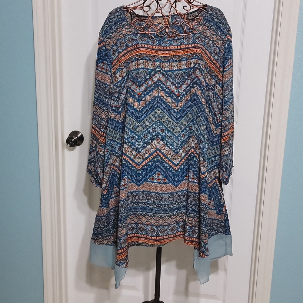 One World Hanky Hem Top/Tunic with Chiffon Trim on Each Side Women's Size XXXL
